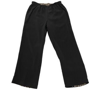 Women Reversible Pants L Wide Leg Elastic Waist Pull On Trousers Pockets Relaxed